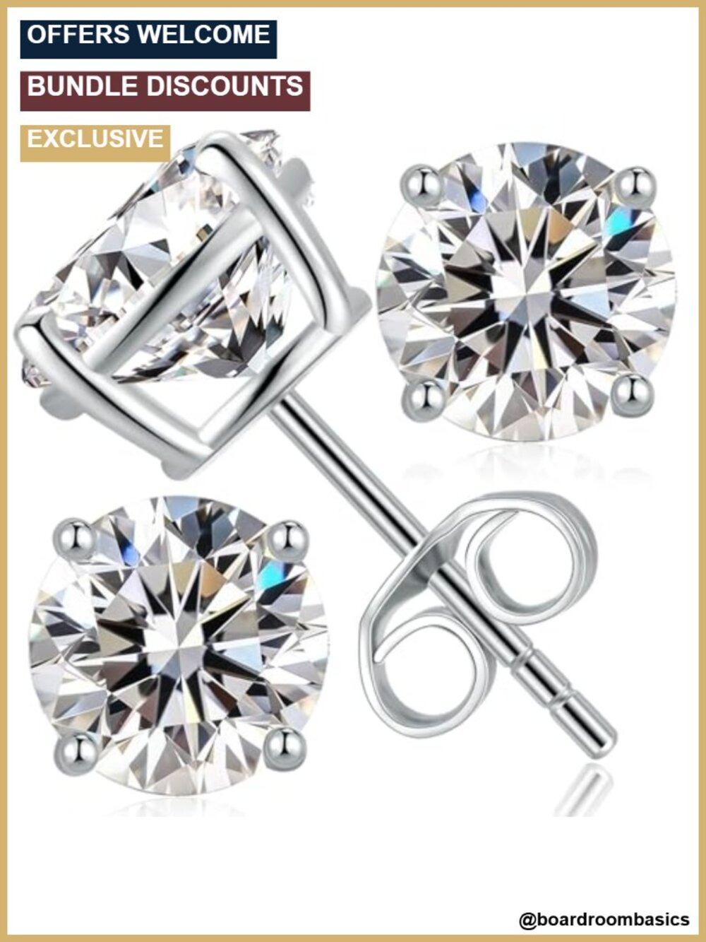 Moissanite Stud Earrings 18K White Gold Plated Sterling Silver Screw Back Push